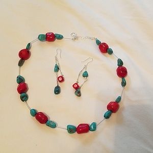 turquoise necklace and earring set